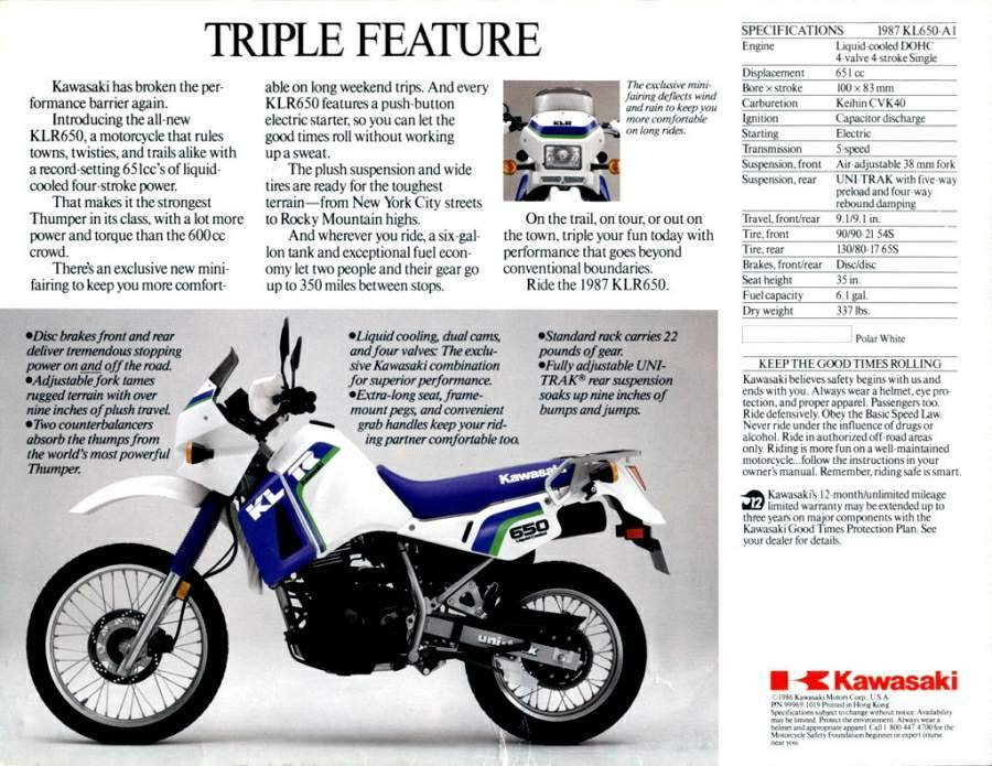 Kawasaki klr 650 deals 1987